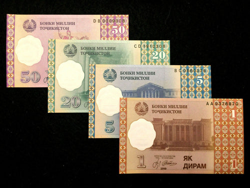 Tajikistan 1 5 20 50 Diram Banknote Set World Paper Money UNC Currency - Collectors Couch