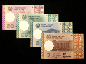 Tajikistan 1 5 20 50 Diram Banknote Set World Paper Money UNC Currency