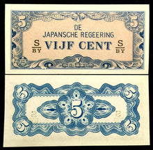 Load image into Gallery viewer, Netherlands Indies WWII 1942 Japan Occupation 5 Cents Banknote Paper Money UNC