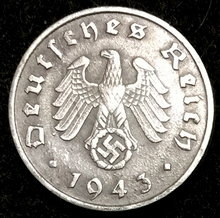 Load image into Gallery viewer, Rare Nazi Third Reich 1 Reichspfennig Coin with Swastika Military Army War Berlin (A) Mint - ONE Coin