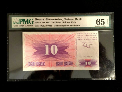 BOSNIA - HERZEGOVINA 10 DINARA PMG 65 EPQ GEM UNC - PMG Certified - Collectors Couch