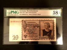 Load image into Gallery viewer, Antique Historical WWII Era 20 Reichsmark 1939 Sequential Set of 5 - PMG UNC EPQ - Collectors Couch