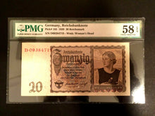 Load image into Gallery viewer, Antique Historical WWII Era 20 Reichsmark 1939 Sequential Set of 5 - PMG UNC EPQ