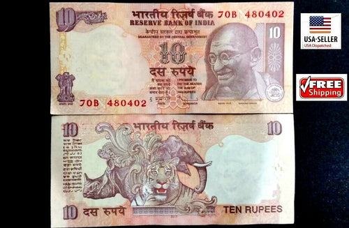 INDIA 10 NEW 2011 GANDHI TIGER RHINOCEROS DSR UNC PAPER MONEY CURRENCY BANK NOTE - Collectors Couch