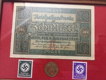 Load image into Gallery viewer, German WW2 Rare 10 Rp Coin wth Stamps &amp; V RARE 10 Mark Bill
