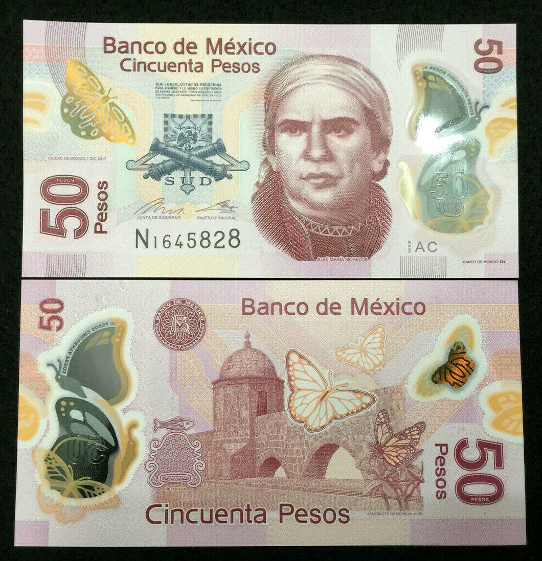 Mexico 50 Pesos 2017 P0LYMER Banknote World Paper Money UNC - Collectors Couch