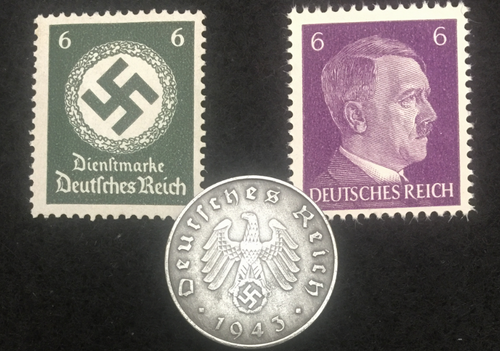Authentic German WW2 Rare 10pf Coin with Famous 6pf Unused Stamp