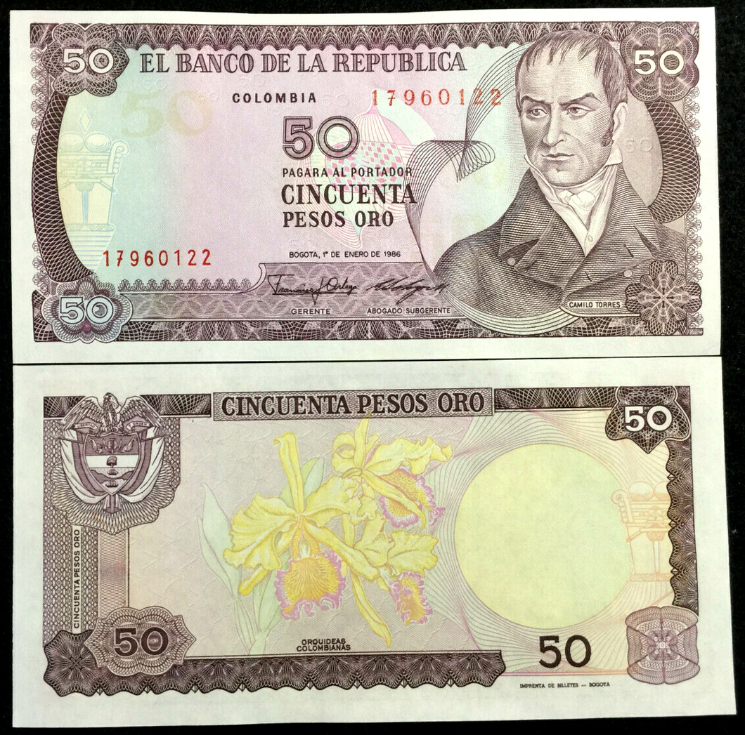 Colombia 50 Pesos 1986 P425 Banknote World Paper Money UNC Currency Bill Note