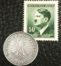Load image into Gallery viewer, Rare WW2 German 10 Reichspfennig Coin and Unused Stamp Historical WW2 Authentic