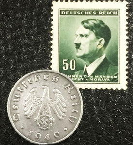 Rare WW2 German 10 Reichspfennig Coin and Unused Stamp Historical WW2 Authentic