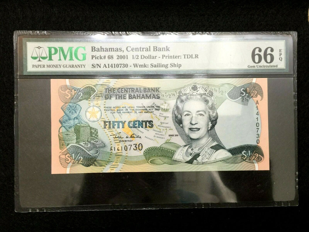 Bahamas 1/2 Dollar 2001 World Paper Money UNC Currency - PMG Certified