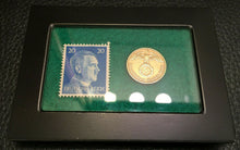Load image into Gallery viewer, German WW2 Rare 5 Rp Coin and Stamp in a Secure Metal Black Disp Frame