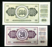 Load image into Gallery viewer, Yugoslavia 20 and 500 Dinar Banknote World Paper Money UNC Currency Bills - Collectors Couch