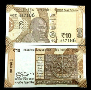 INDIA 10 Rupees New 2018 GANDHI UNC PAPER MONEY CURRENCY BANK NOTE - Collectors Couch