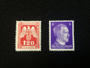WW2  Rare 1RP German Coin and 2 Unused Stamps & German Bill in Holder.