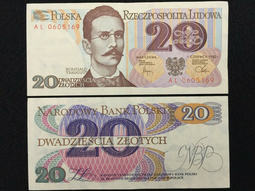 POLAND 20 Zloty Year 1982 Banknote World Paper Money UNC Collectors Bill - Collectors Couch