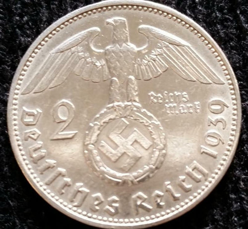 German WWII 2 Reichsmark SILVER Genuine Coin Historical WW2 Artifact - Collectors Couch