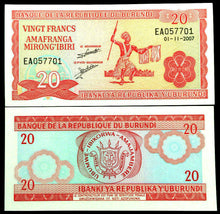 Load image into Gallery viewer, Burundi 20 Francs Banknote World Paper Money UNC Currency Bill Note