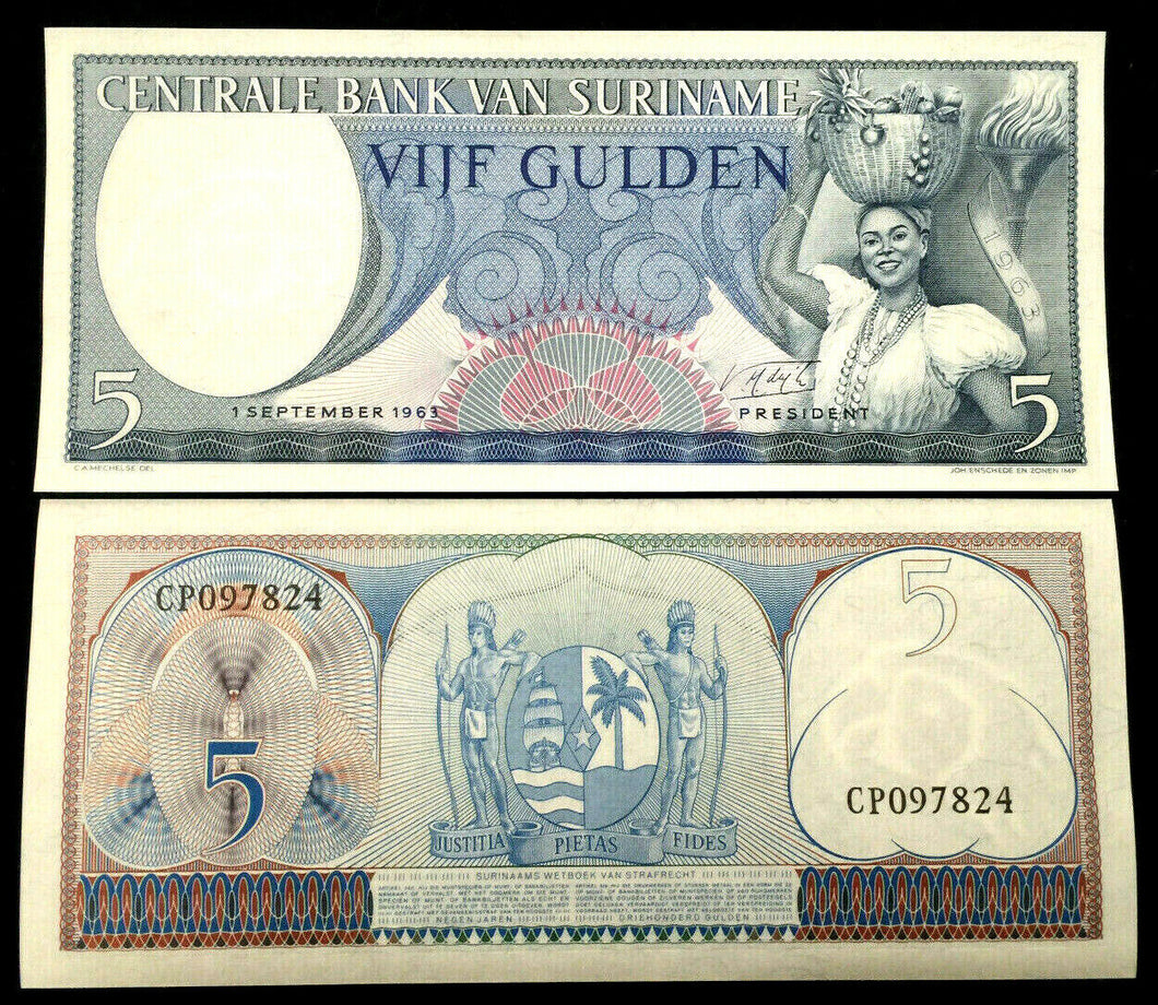 Suriname 5 Gulden 1963 Banknote World Paper Money UNC Currency - Collectors Couch