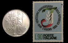Load image into Gallery viewer, Italy Collection - Unused Italy Stamp &amp; Used 500 Lire Coin - Educational Gift