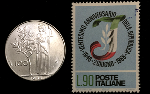 Italy Collection - Unused Italy Stamp & Used 500 Lire Coin - Educational Gift