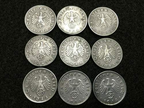 ONE Rare Old WWII German Nazi Coin Five Reichspfennig 1944 D-Day World War 2 Artifact