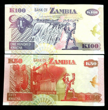 Load image into Gallery viewer, Zambia 100 and 50 Kwacha Banknote World Paper Money UNC Currency Bill Note - Collectors Couch