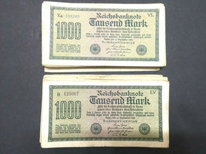 German Rare Authentic Lot of 10 1000 Mark Bills - Historical Artifacts.