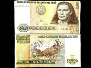 PERU 500 INTIS Year 1987 Banknote World Paper Money UNC Currency Bill Note
