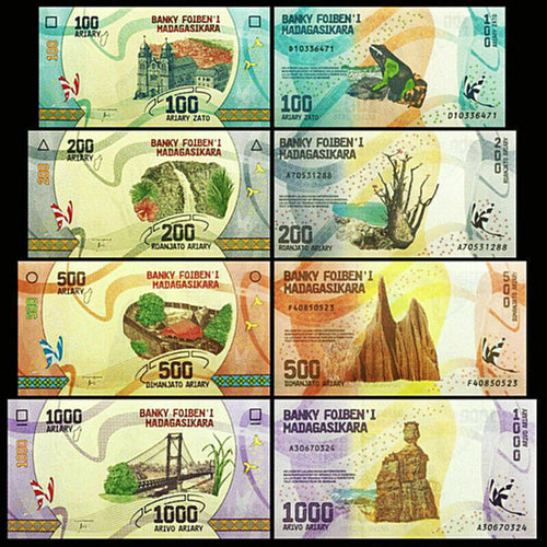 Madagascar 100, 200, 500, 1000 Ariary 2017 Banknote World Paper Money Set of 4 - Collectors Couch