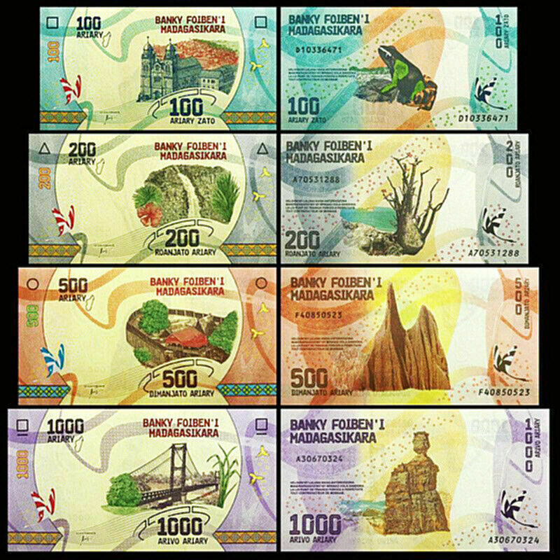 Madagascar 100, 200, 500, 1000 Ariary 2017 Banknote World Paper Money Set of 4