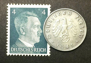 WW2 German 10 Reichspfennig Coins with Rare & Unused Stamp Historical Artifacts