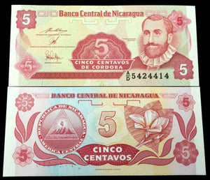 NICARAGUA 5 Centavo Year 1991 Banknote World Paper Money UNC