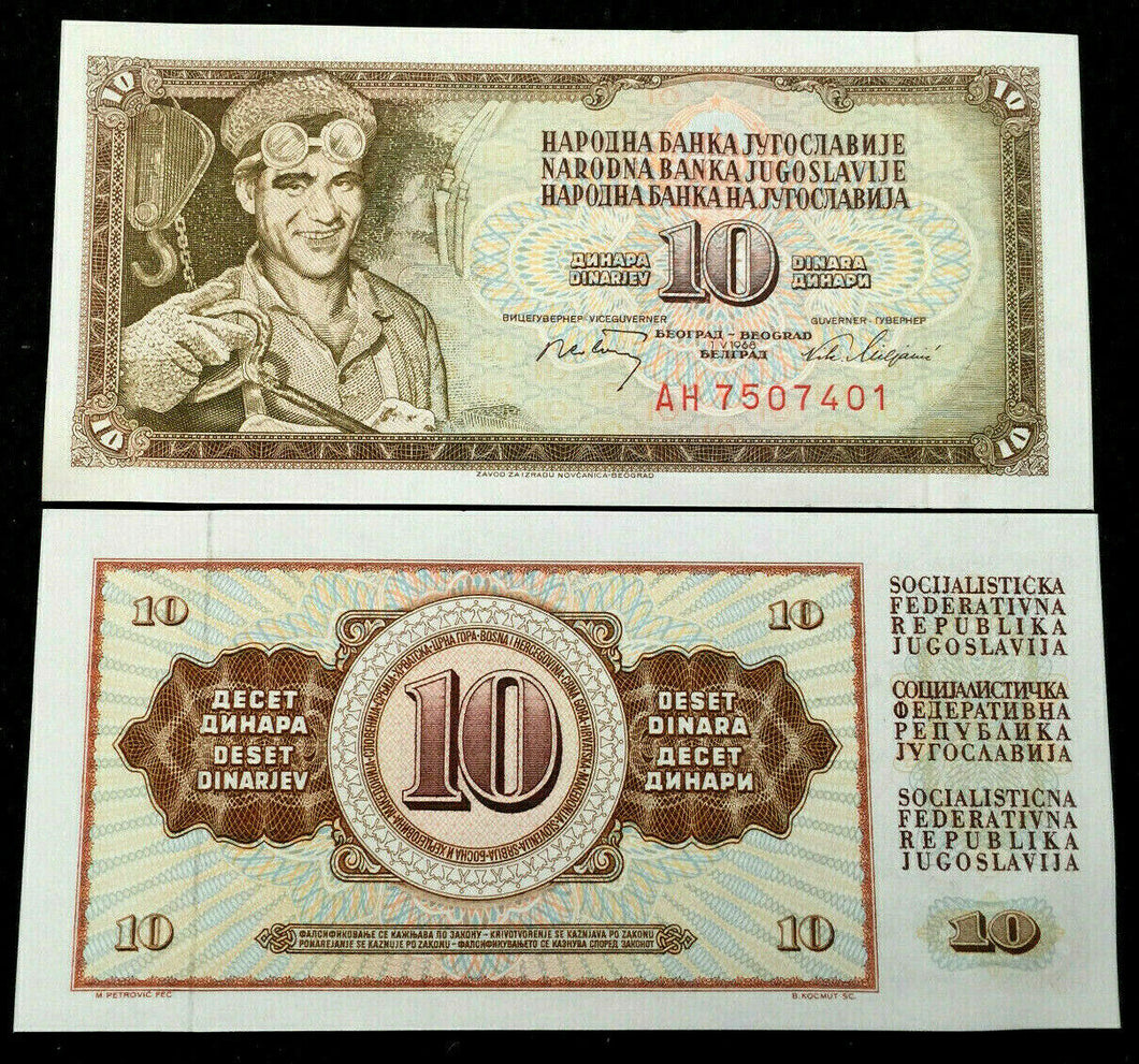 Yugoslavia 10 Dinara 1968 Banknote World Paper Money UNC Currency Bill
