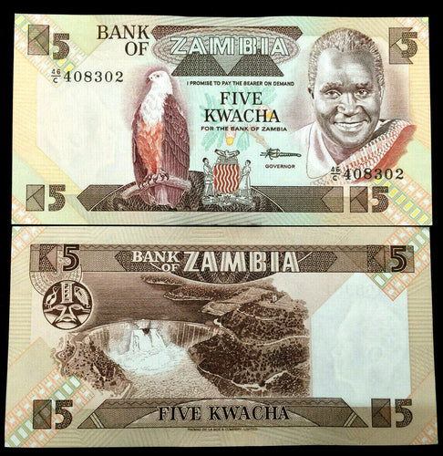 Zambia 5 Kwacha 1986 - 1988 Banknote World Paper Money UNC Currency Bill Note - Collectors Couch