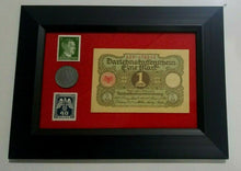 Load image into Gallery viewer, German WW2 Rare 10 Rp Coin wth  Stamps 1 Mark Bill in Disp frame