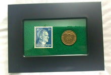 Load image into Gallery viewer, German WW2 Rare 5 Rp Coin and Stamp in a Secure Metal Black Disp Frame