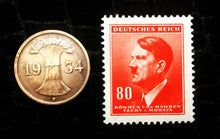 Load image into Gallery viewer, Authentic German WW2 Red Stamp &amp; Antique German Coin - Historical Artifact - Collectors Couch