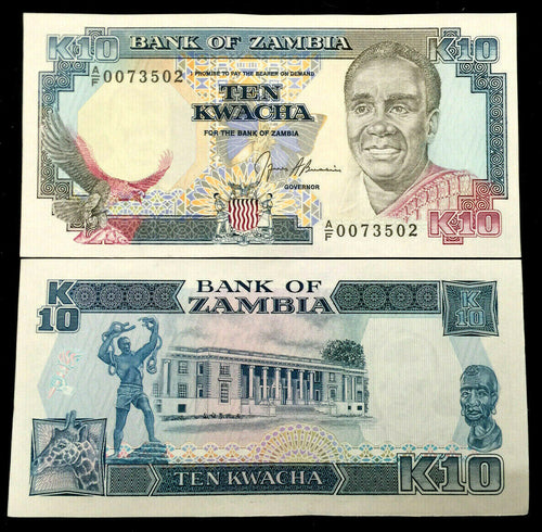 Zambia 10 Kwacha 1989-1991 Banknote World Paper Money UNC Currency Bill Note - Collectors Couch