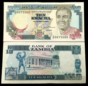 Zambia 10 Kwacha 1989-1991 Banknote World Paper Money UNC Currency Bill Note
