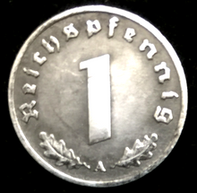 Load image into Gallery viewer, Rare Nazi Third Reich 1 Reichspfennig Coin with Swastika Military Army War Berlin (A) Mint - ONE Coin