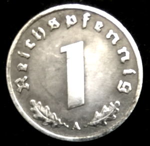 Rare Nazi Third Reich 1 Reichspfennig Coin with Swastika Military Army War Berlin (A) Mint - ONE Coin