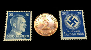 Rare Old WWII German War Coin Two Rp & 20Pf Stamps World War 2 Artifacts - Collectors Couch