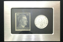Load image into Gallery viewer, Rare WW2 German Rare 50 Rp Coin &amp;  Stamp in Secure Metal Display Frame - Collectors Couch