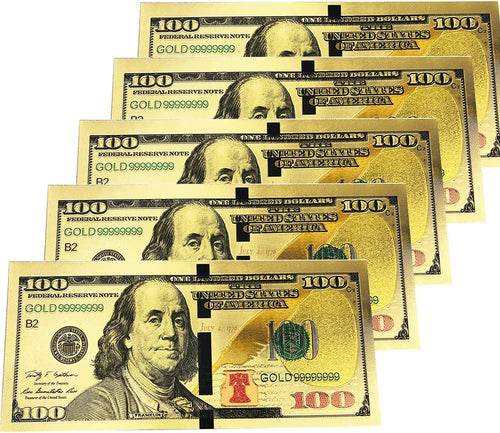 24 K GOLD Plated Double Sided $100 Dollar Bill with Green Seal - Novelty Item - Collectors Couch