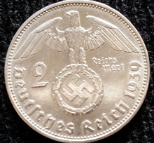 Load image into Gallery viewer, Rare Nazi Third 2 Reichsmark SILVER Coin with Swastika - WWII Artifact
