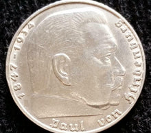 Load image into Gallery viewer, Rare Nazi Third 2 Reichsmark SILVER Coin with Swastika - WWII Artifact