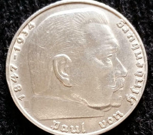 Rare Nazi Third 2 Reichsmark SILVER Coin with Swastika - WWII Artifact