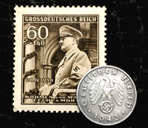 Rare Nazi Third Reich 1 Reichspfennig Coin with Swastika & 60pf Stamp -  WWII Artifacts