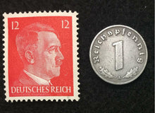 Load image into Gallery viewer, Rare Nazi Third Reich 1 Reichspfennig Coin with Swastika &amp; Rare Uncirculated Stamp - WWII Artifacts